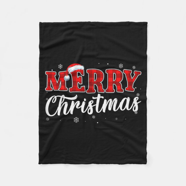 Merry Christmas Buffalo Plaid Red Santa Hat Xmas P Fleecedecke (Vorderseite)