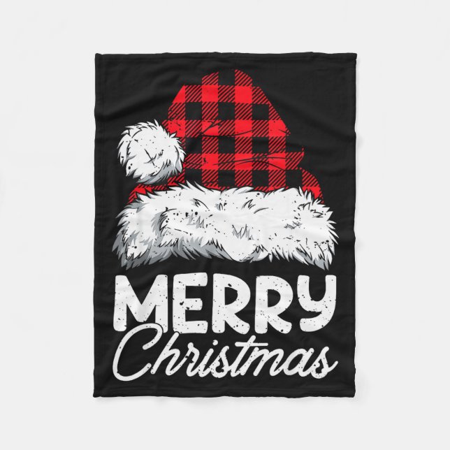 Merry Christmas Buffalo Plaid Red Santa Hat Xmas P Fleecedecke (Vorderseite)