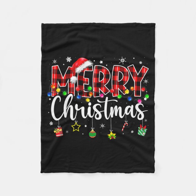 Merry Christmas Buffalo Plaid Red Santa Hat Xmas P Fleecedecke (Vorderseite)