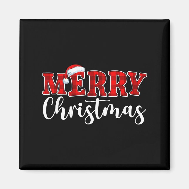 Merry Christmas Buffalo Plaid Red Santa Hat Xmas P Magnet (Vorne)