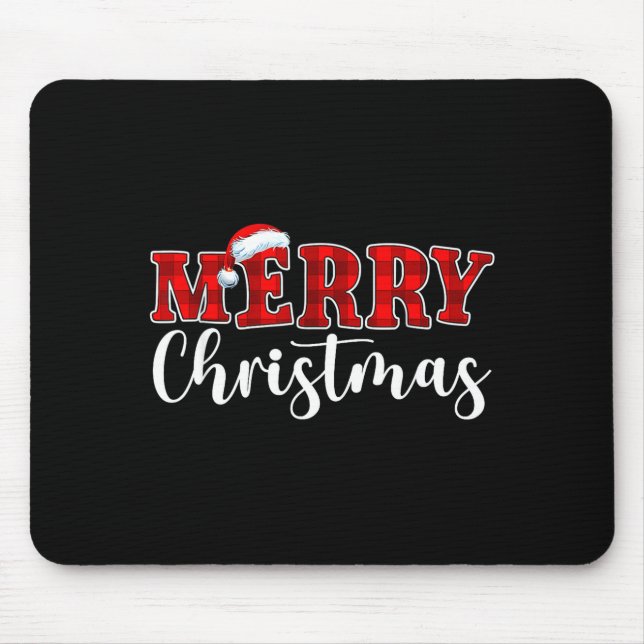 Merry Christmas Buffalo Plaid Red Santa Hat Xmas P Mousepad (Vorne)