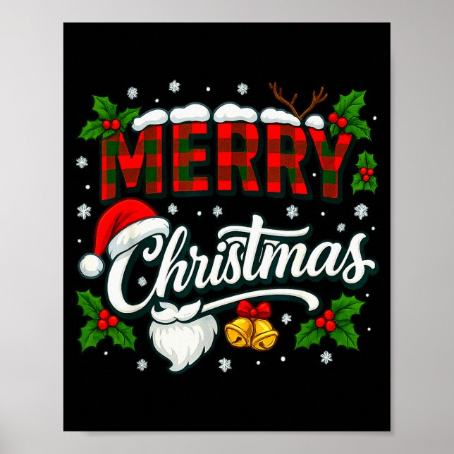 Merry Christmas Buffalo Plaid Red Santa Hat Xmas P Poster (Vorne)