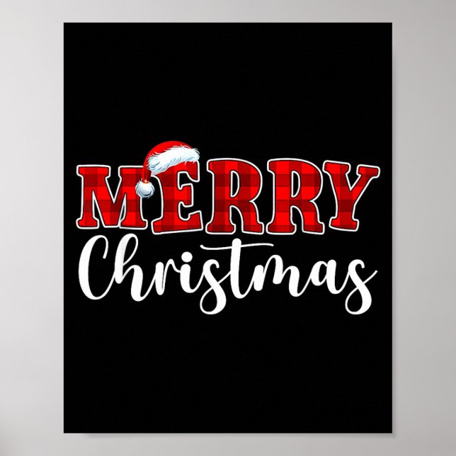 Merry Christmas Buffalo Plaid Red Santa Hat Xmas P Poster (Vorne)