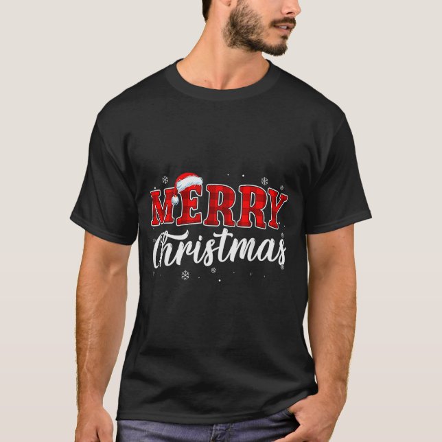 Merry Christmas Buffalo Plaid Red Santa Hat Xmas P T-Shirt (Vorderseite)