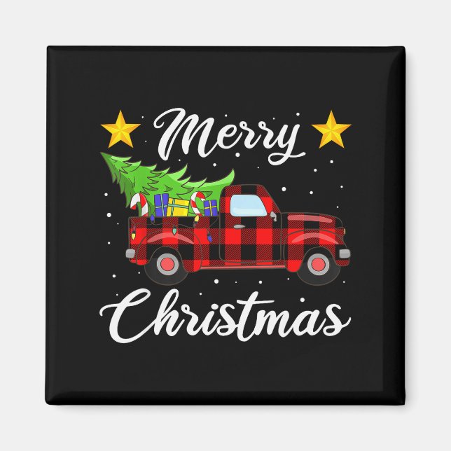 Merry Christmas Buffalo Plaid Shirt, Red Truck Tre Magnet (Vorne)