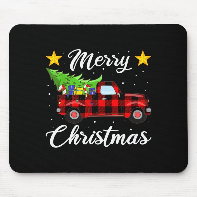 Merry Christmas Buffalo Plaid Shirt, Red Truck Tre Mousepad (Vorne)