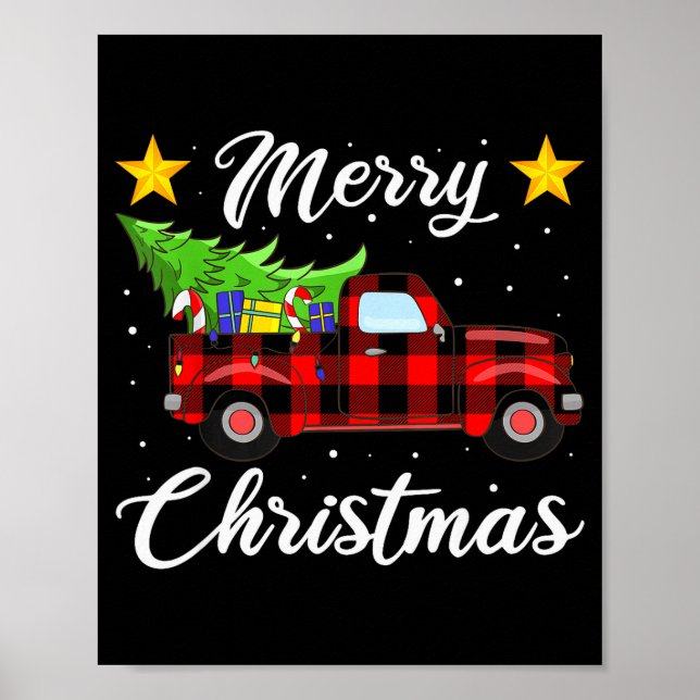 Merry Christmas Buffalo Plaid Shirt, Red Truck Tre Poster (Vorne)