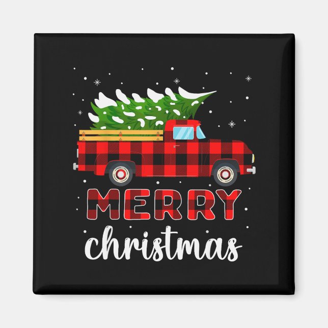 Merry Christmas Buffalo Truck Tree Red Plaid For M Magnet (Vorne)