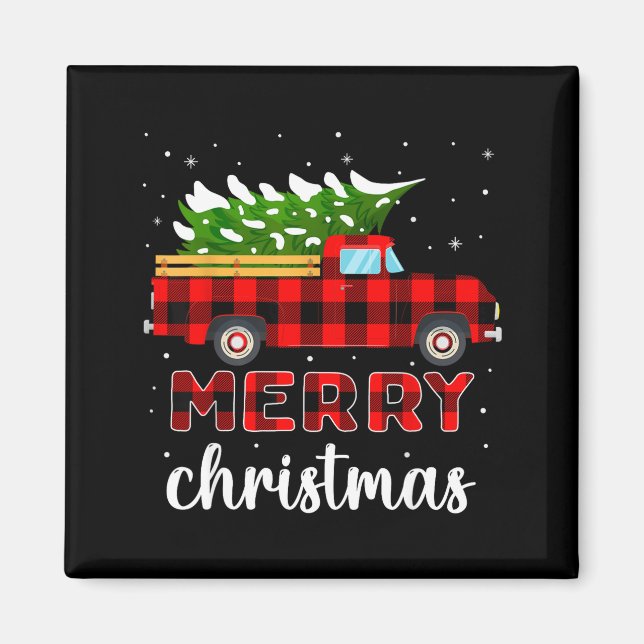Merry Christmas Buffalo Truck Tree Red Plaid For M Magnet (Vorne)