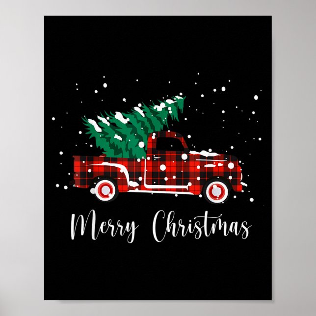 Merry Christmas Buffalo Truck Tree Red Plaid  Poster (Vorne)