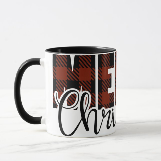 MERRY CHRISTMAS Büffel kariert rot Tasse (Links)