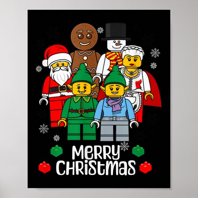 Merry Christmas Building Bricks Santa Elf Snowman  Poster (Vorne)