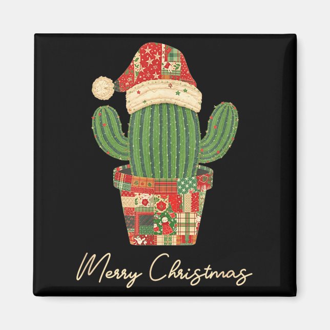 Merry Christmas Cactus Patchwork Quilt  Magnet (Vorne)