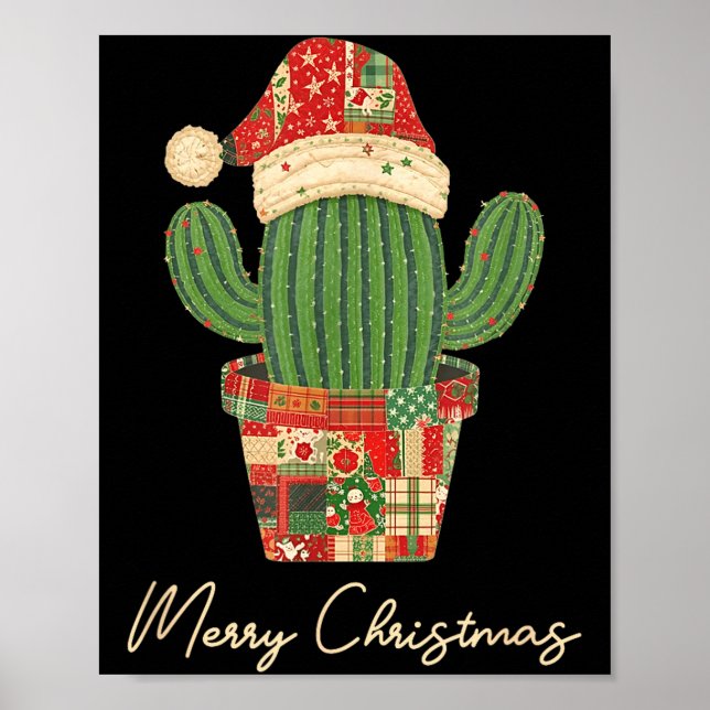 Merry Christmas Cactus Patchwork Quilt  Poster (Vorne)