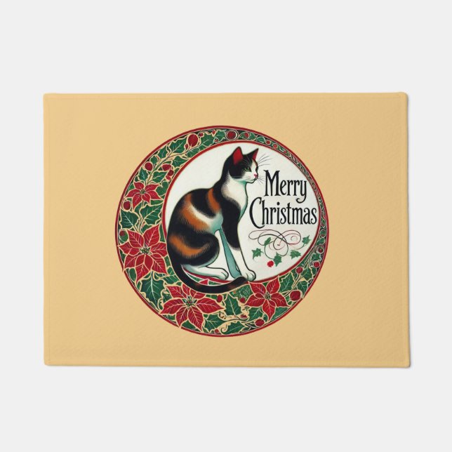 Merry Christmas Calico Cat Fußmatte (Vorderseite)