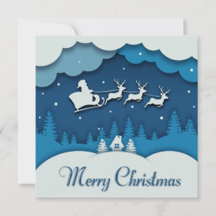 Merry Christmas Calligraphy Santa Sleigh Reindeer Feiertagskarte