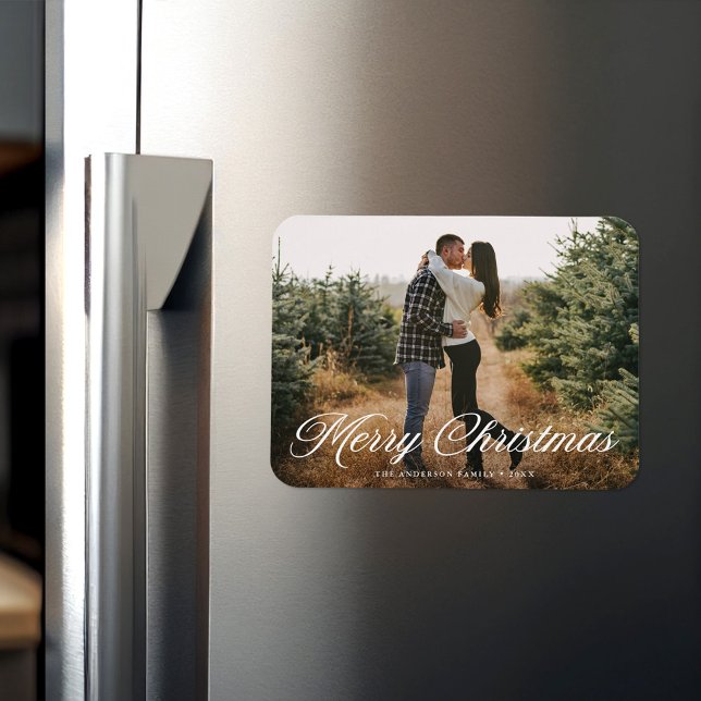 Merry Christmas Calligraphy Script Foto Magnet (Von Creator hochgeladen)