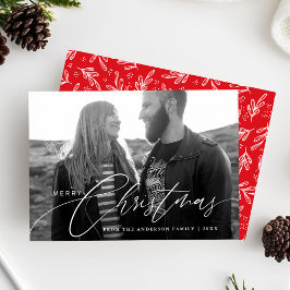 Merry Christmas Calligraphy Script Overlay Foto Feiertagskarte