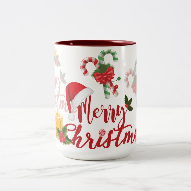 Merry Christmas Calligraphy Script Zweifarbige Tasse (Mittel)
