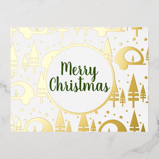 Merry Christmas Camper Muster Gold gepresst Folien Feiertagspostkarte (Vorderseite)