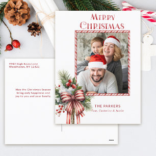 Merry Christmas Candy Cane Bow Foto Feiertagspostkarte