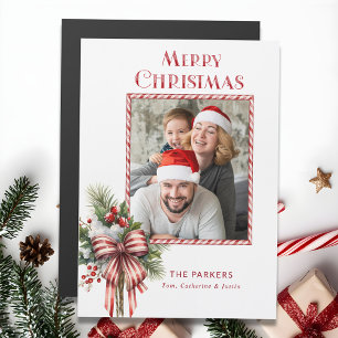 Merry Christmas Candy Cane Bow Foto Magnetkarte