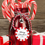 Merry Christmas Candy Cane Custom Runder Aufkleber<br><div class="desc">Candy Stock rot-weiße Streifen mit einer fröhlichen Weihnachtsbotschaft.</div>