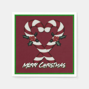 Merry Christmas Candy Cane Heart Red Napkins Serviette