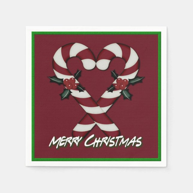 Merry Christmas Candy Cane Heart Red Napkins Serviette (Vorderseite)