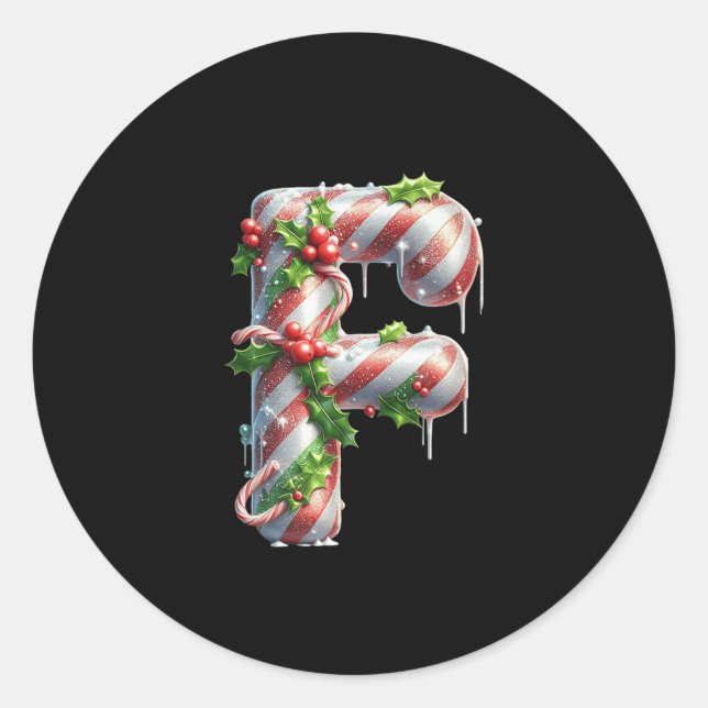 Merry Christmas Candy Cane Letter F Premium  Runder Aufkleber (Vorderseite)