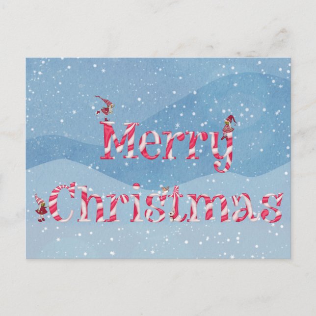Merry Christmas Candy Cane Swirl Winter Gnomes Postkarte (Vorderseite)