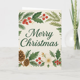Merry Christmas Card Winter Florals Pine Branches Karte