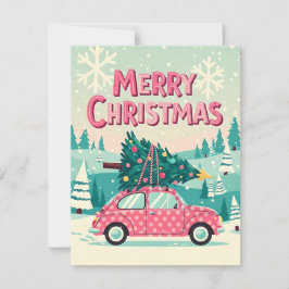 Merry Christmas Card With Vintage Car Feiertagskarte