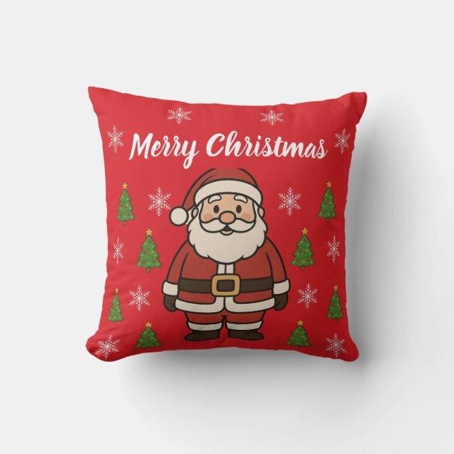 Merry Christmas Cartoon Santa Claus Fun Red Kissen (Vorderseite)