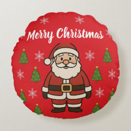 Merry Christmas Cartoon Santa Claus Fun Red Rundes Kissen
