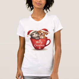 Merry Christmas Cat and Dog in Mug Shirt, Cute Pet T-Shirt