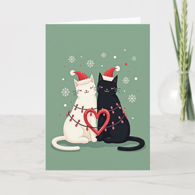 Merry Christmas Cat Couple Karte (Vorderseite)