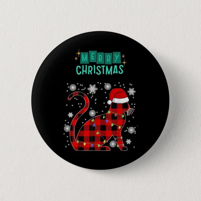 Merry Christmas Cat Plaid Graphic For Cat Lover  Button (Vorderseite)