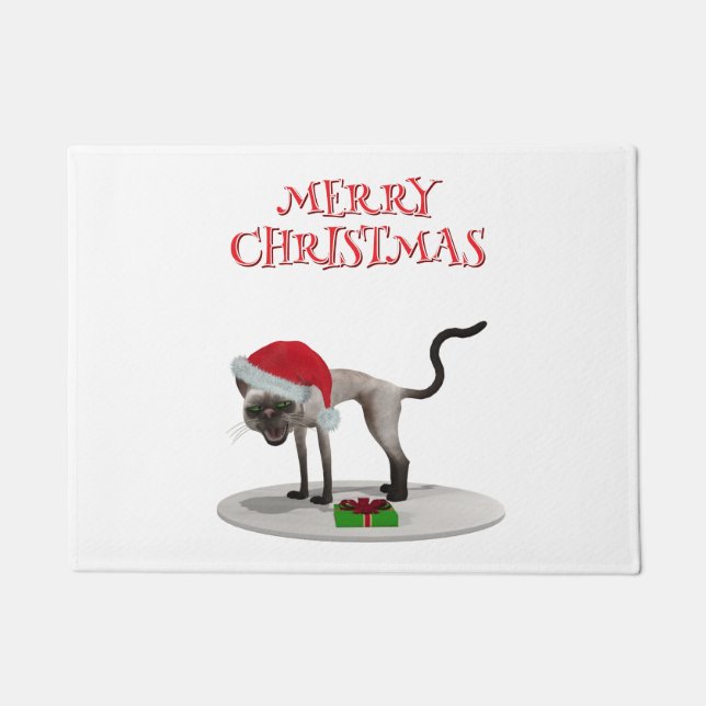 Merry Christmas. Cat with Santa hat Fußmatte (Vorderseite)