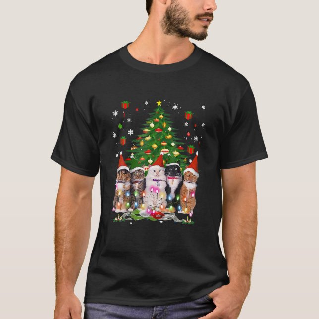 Merry Christmas Cats - Meowy Family Cat Pajamas T-Shirt (Vorderseite)