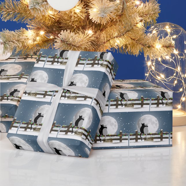 Merry Christmas Cats On a Winter Fence Geschenkpapier (Feiertage)