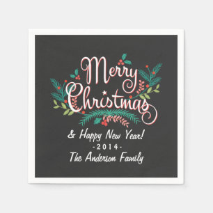 MERRY CHRISTMAS CHALKBOARD HOLLY UND BRANCHEN SERVIETTE