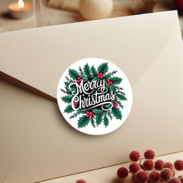 Merry Christmas Cherries & Holly Envelope Seal Runder Aufkleber
