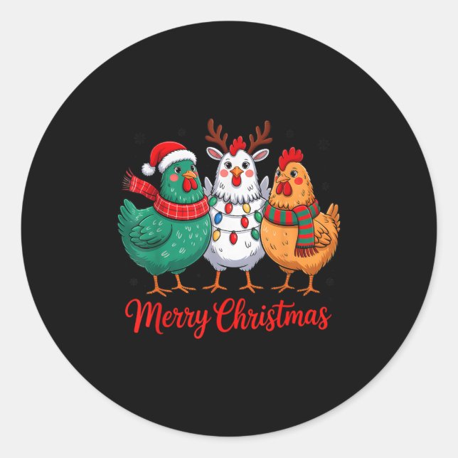 Merry Christmas Chicken Farmer Animal Santa Hat Xm Runder Aufkleber (Vorderseite)