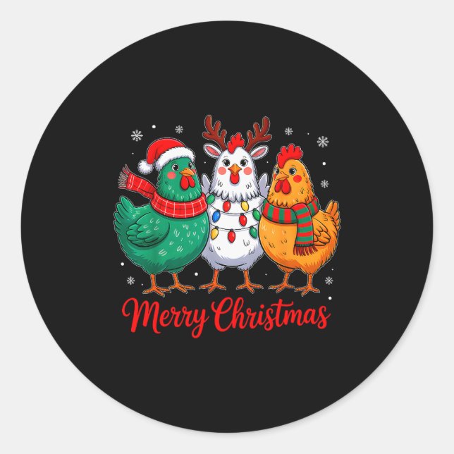 Merry Christmas Chicken Farmer Animal Santa Hat Xm Runder Aufkleber (Vorderseite)