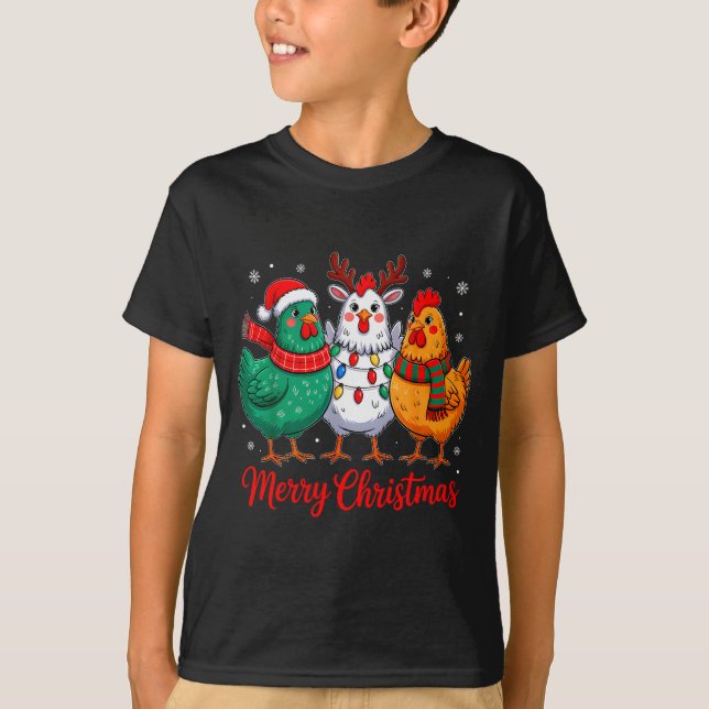 Merry Christmas Chicken Farmer Animal Santa Hat Xm T-Shirt (Vorderseite)