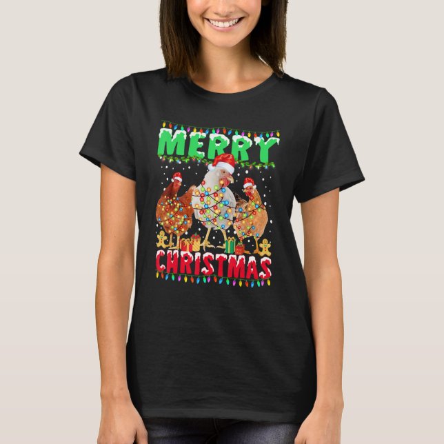 Merry Christmas Chicken  Santa Hat Lights  Xmas 1 T-Shirt (Vorderseite)