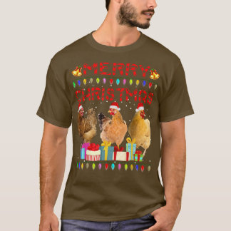 Merry Christmas Chicken Santa Hat Lights Xmas Fun T-Shirt