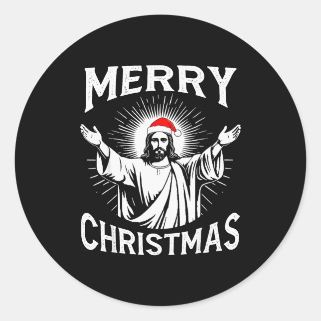 Merry Christmas Christian Jesus Pajamas Pjs Xmas M Runder Aufkleber (Vorderseite)