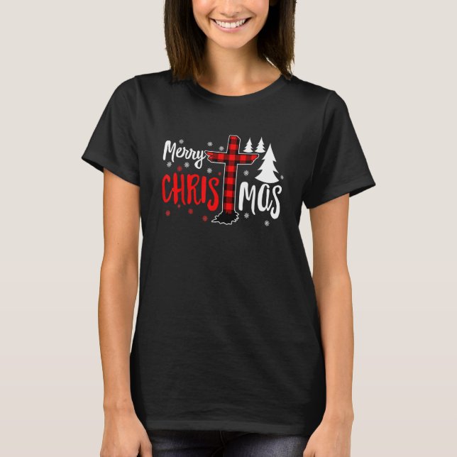 Merry Christmas Christians Buffalo Plaid T-Shirt (Vorderseite)
